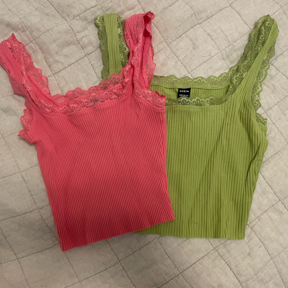SHEIN Pink Ribbed Sleeveless Tank Top